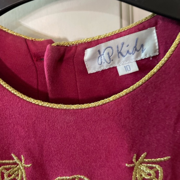 J.P Kids (14) Gold Embroidered Threading and Magenta Cotton Maxi DRESS - Picture 4 of 10